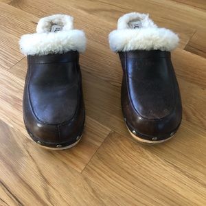 Ugg Australia Kalie Brown Leather Sheepskin Clogs